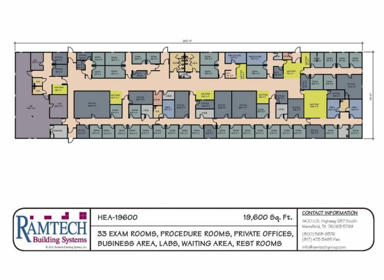 33 exam rooms, procedure rooms, private offices floor plan
