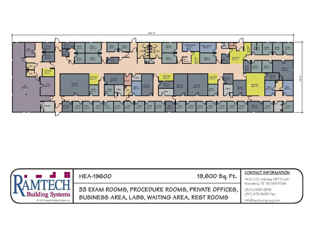 33 exam rooms, procedure rooms, private offices floor plan