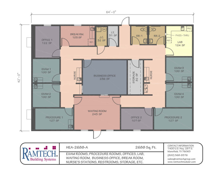 medical exam rooms and nursing station business office floor plan