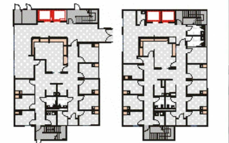permanent modular building Veterans Administration Atlanta Hospital floorplan