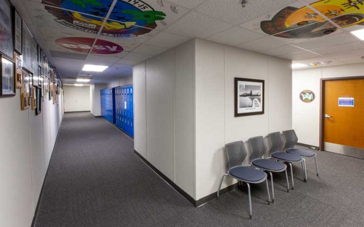 government modular building, interior hallway, Vance Air Force Base