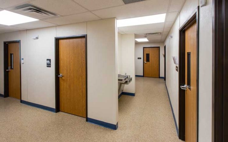Police dept hallway, modular building